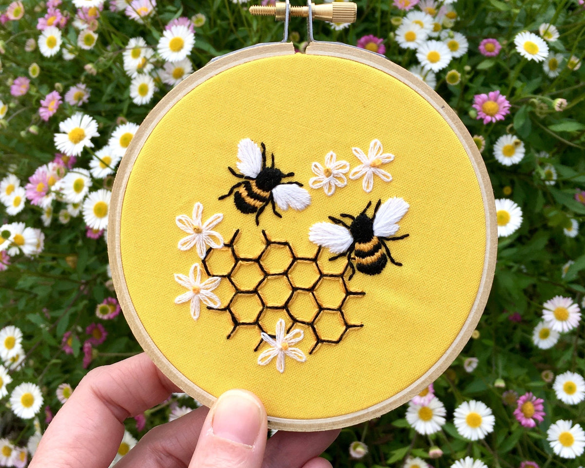 Bees in Honeycomb Modern Embroidery Kit - PRE-ORDER - Craft Make Do