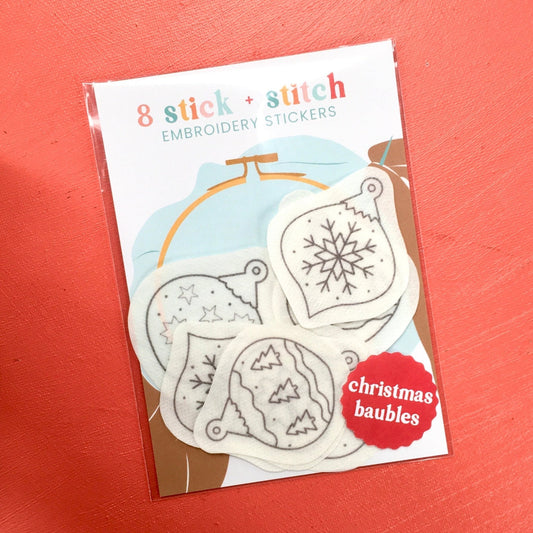 Christmas Baubles Stick + Stitch Embroidery Stickers - Craft Make Do