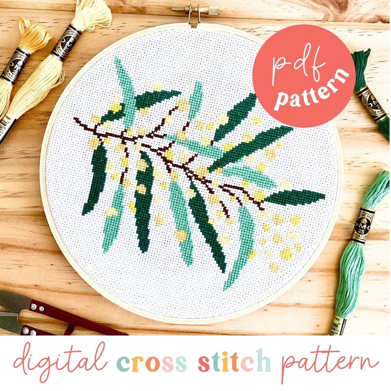 Golden Wattle Digital Modern Cross Stitch Pattern - Craft Make Do