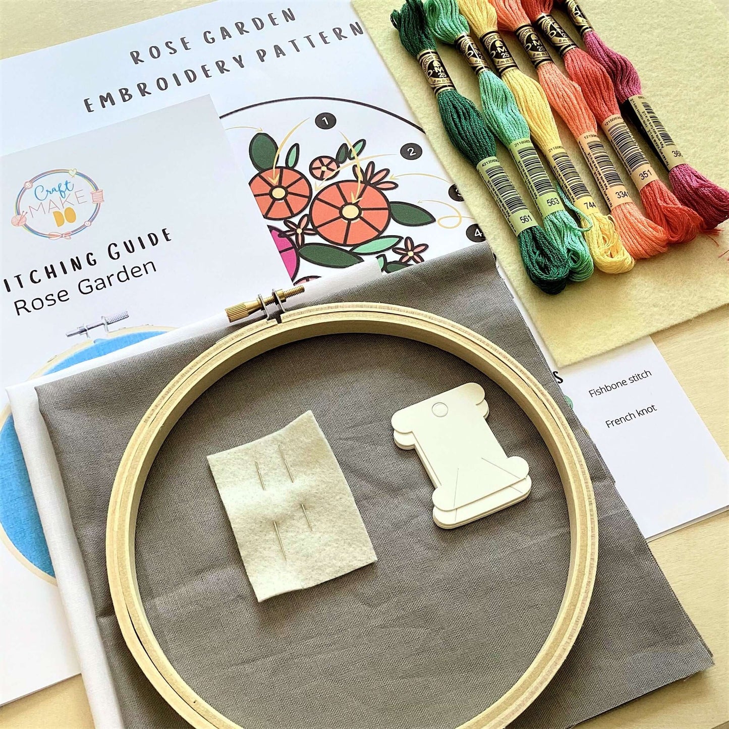 Rose Garden Modern Embroidery Kit - Craft Make Do