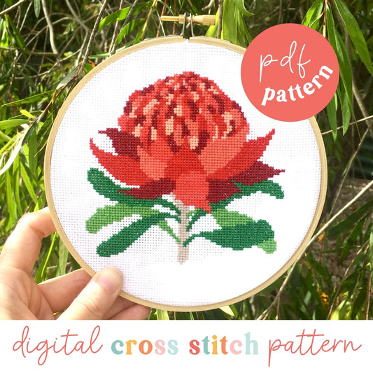 Waratah Digital Modern Cross Stitch Pattern - Craft Make Do