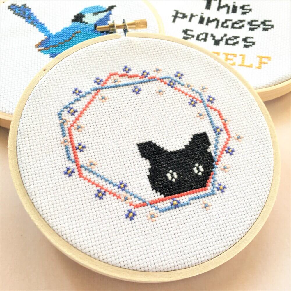 Black Cat Peeking Modern Cross Stitch Kit - Craft Make Do