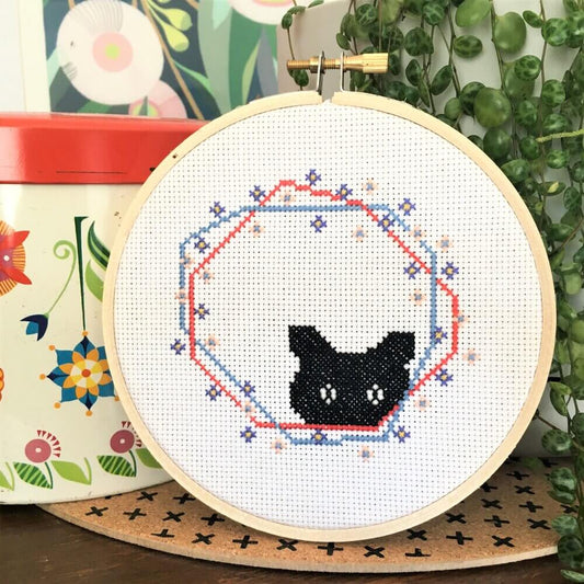 Black Cat Peeking Modern Cross Stitch Kit - Craft Make Do