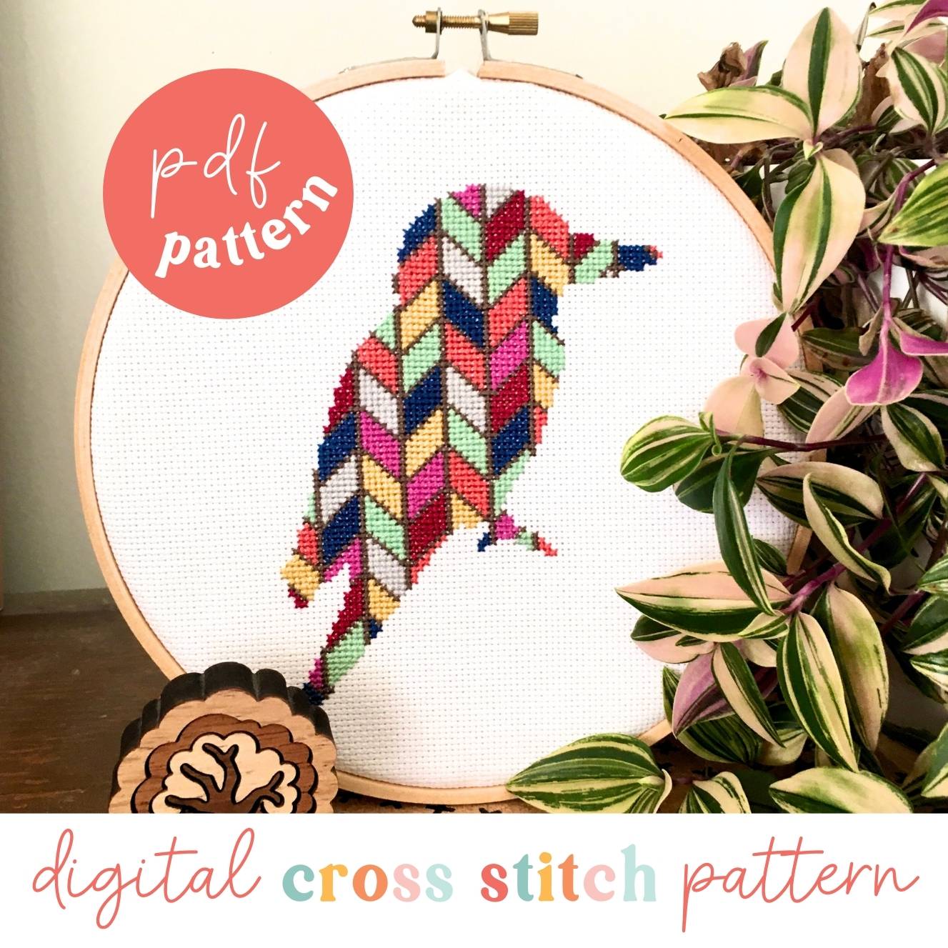 Chevron Kookaburra Digital Modern Cross Stitch Pattern - Craft Make Do