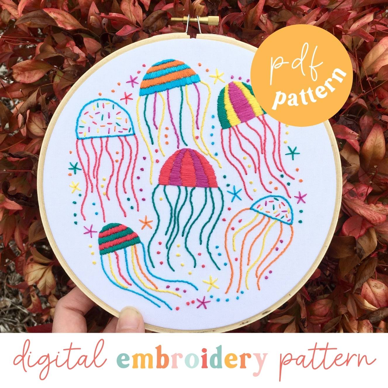 Electric Jellyfish Digital Embroidery PDF Pattern - Craft Make Do