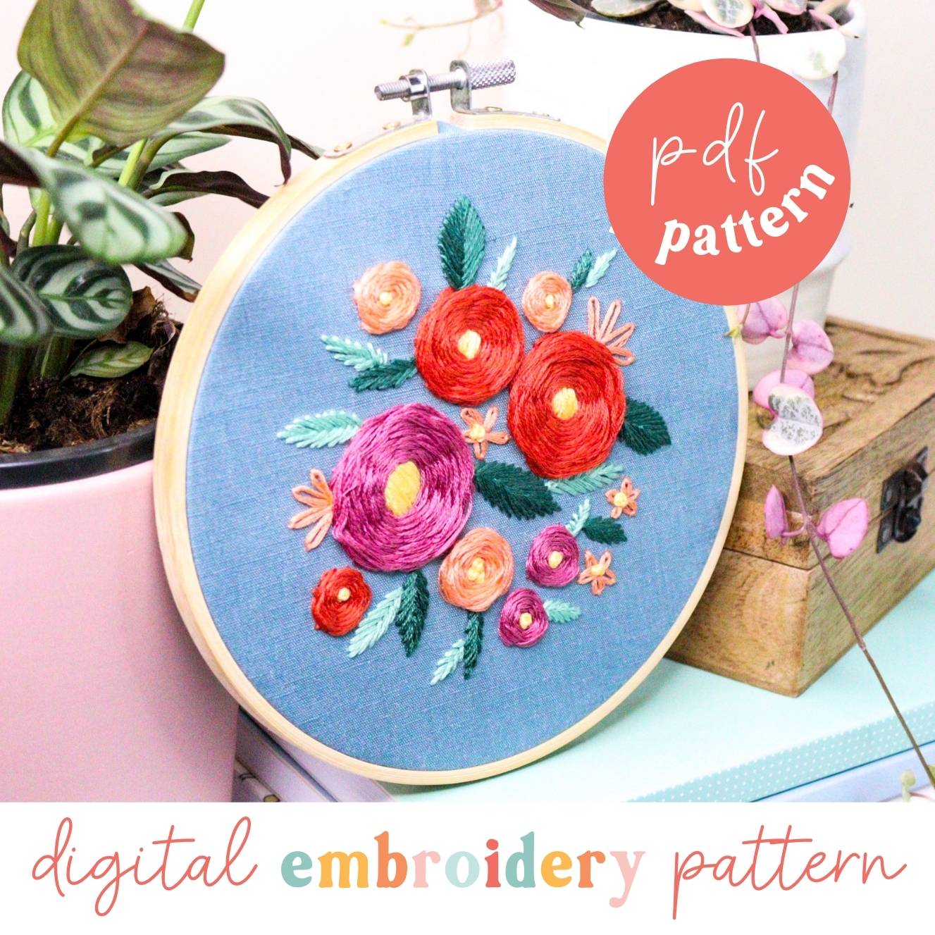 Rose Garden Digital Embroidery PDF Pattern - Craft Make Do