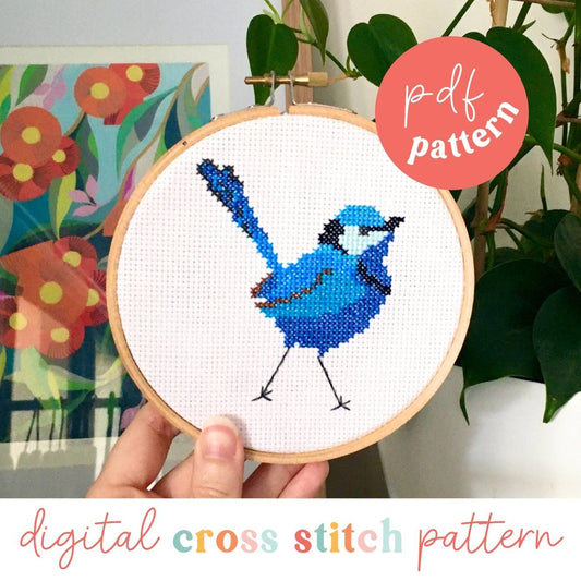 Splendid Fairy Wren Digital Modern Cross Stitch Pattern - Craft Make Do
