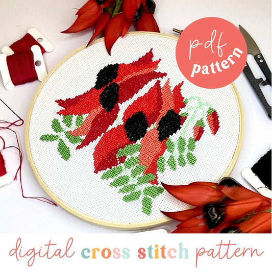 Sturt's Desert Pea Digital Modern Cross Stitch Pattern - Craft Make Do